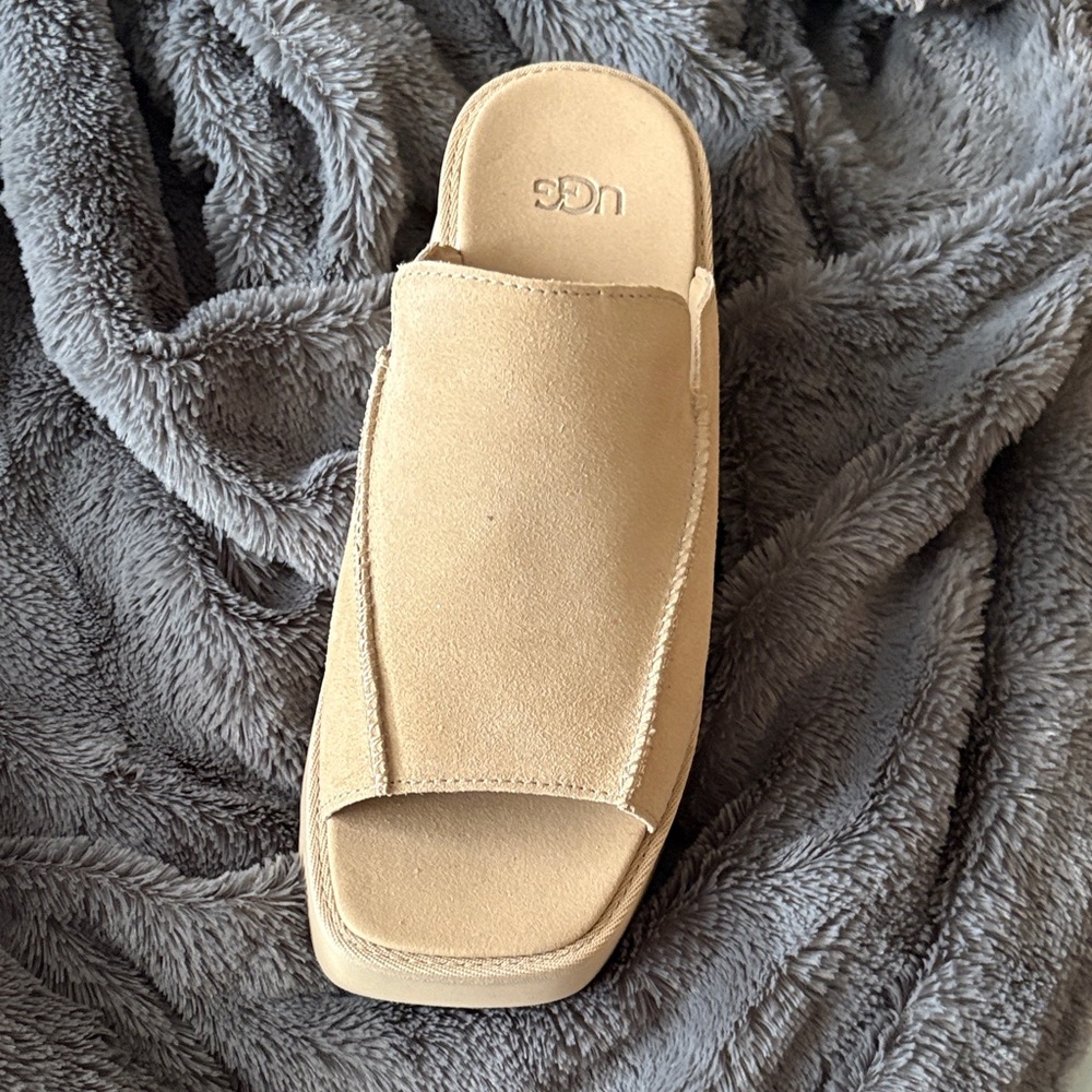 UGG Beige Suede Open-Toe Slides